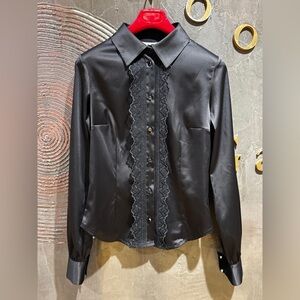 NWT Aja Black Satin Lace Trim Blouse – EU 36